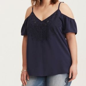 Torrid Plus Size Cold Shoulder Navy Blouse